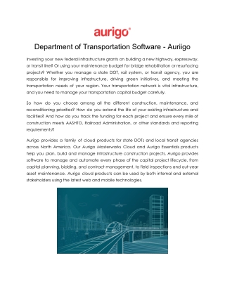 department of transportation software auriigo