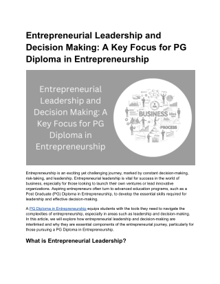 Entrepreneurial Leadership and Decision Making_ A Key Focus for PG Diploma in Entrepreneurship