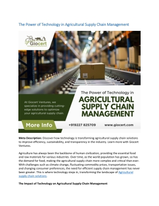 Transforming Agriculture with Technology