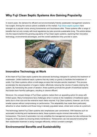 Why Fuji Clean Septic Systems Are Gaining Popularity