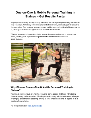 One-on-One & Mobile Personal Training in Staines – Get Results Faster