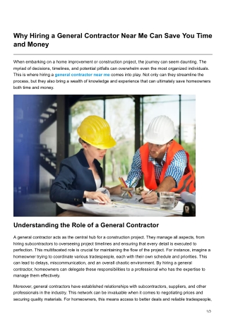 Why Hiring a General Contractor Near Me Can Save You Time and Money