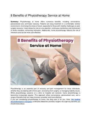 8 Benefits of Physiotherapy Service at Home