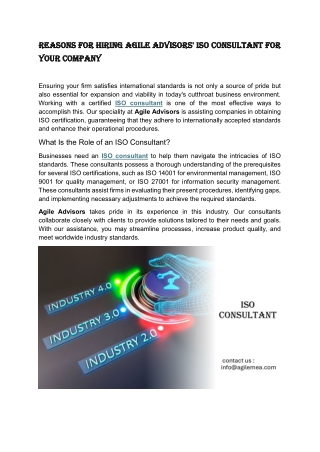 reasons for hiring agile advisors iso consultant