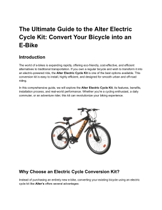 The Ultimate Guide to the Alter Electric Cycle Kit_ Convert Your Bicycle into an E-Bike