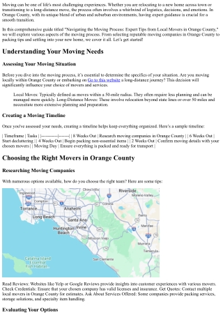 Navigating the Moving Process: Expert Tips from Local Movers in Orange County