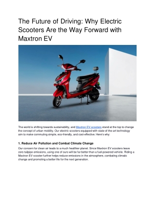 the future of driving why electric scooters are the way forward with maxtron ev