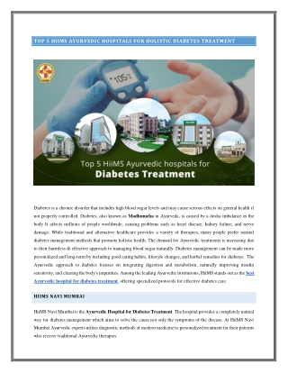 Top 5 HiiMS Ayurvedic hospitals for holistic diabetes treatment