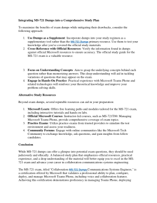 integrating ms 721 dumps into a comprehensive