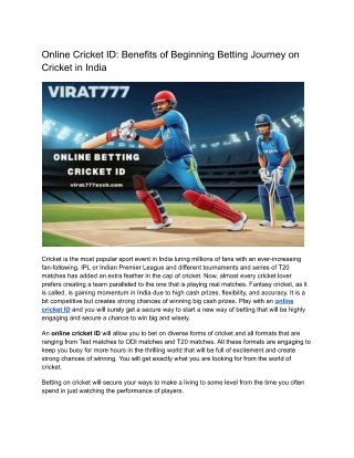 Online Cricket ID: Benefits of Beginning Betting Journey on Cricket in India