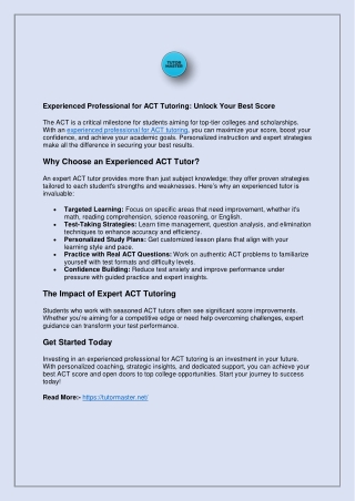 Experienced Professional for ACT Tutoring: Unlock Your Best Score