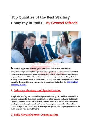 Top Qualities of the Best Staffing Company in India - By Growel Siftech