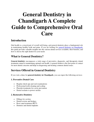 General Dentistry in Chandigarh A Complete Guide to Comprehensive Oral Care