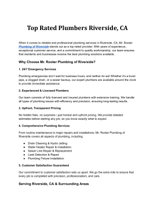 Top Plumber in Riverside | Mr. Rooter - Fast & Affordable