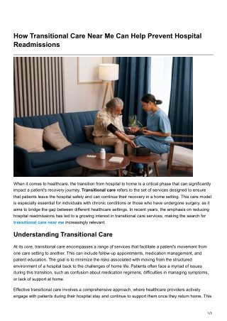 how transitional care near me can help prevent