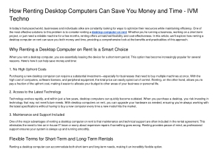 how renting desktop computers can save you money and time ivm techno