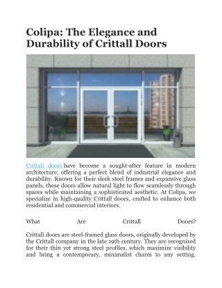 Colipa | Premium Crittall Doors for Stylish & Modern Spaces