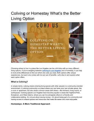 Coliving or Homestay What’s the Better Living Option
