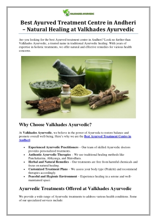 Best Ayurved Treatment Centre in Andheri – Valkhades Ayurvedic