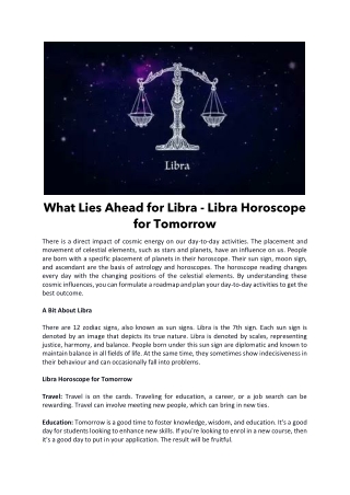 What Lies Ahead for Libra - Libra Horoscope for Tomorrow