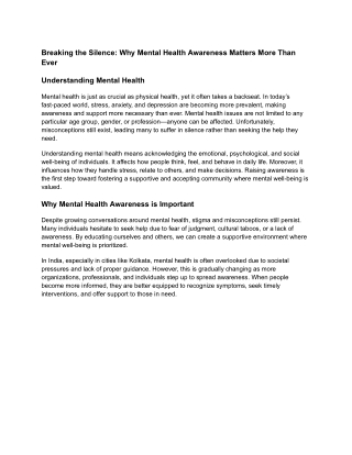 breaking the silence why mental health awareness