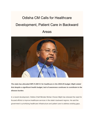 Odisha CM Calls for Healthcare Development, Patient Care in Backward Areas