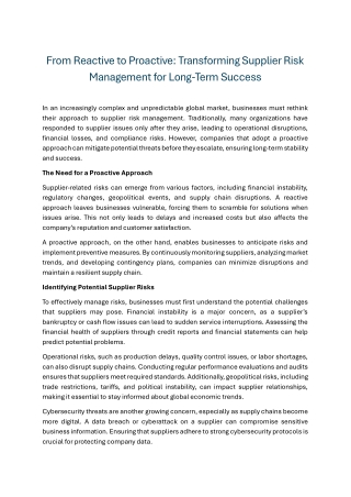 From Reactive to Proactive Transforming Supplier Risk Management for Long-Term Success