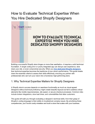 How to Evaluate Technical Expertise When You Hire Dedicated Shopify Designers