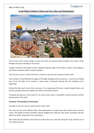 Israel Pilgrim Guide to Holy Land Tour Sites | Coral Travel & Tours