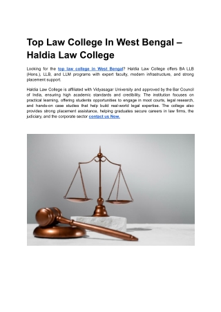 Top Law College In West Bengal – Haldia Law College