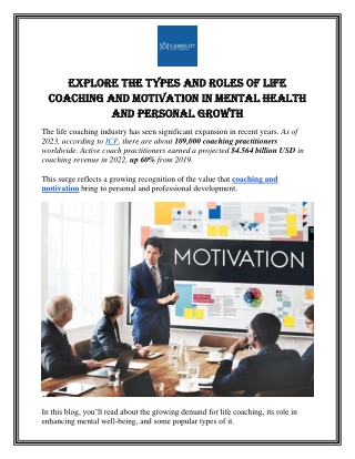 Explore the Types and Roles of Life Coaching and Motivation in Mental Health and Personal Growth