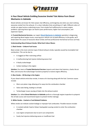 Is Your Diesel Vehicle Emitting Excessive Smoke - Get Advice from Diesel Mechanics in Adelaide
