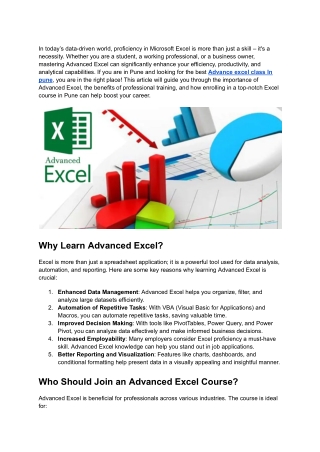 Join the Top Advanced Excel Training in Pune – Boost Your Career Today!