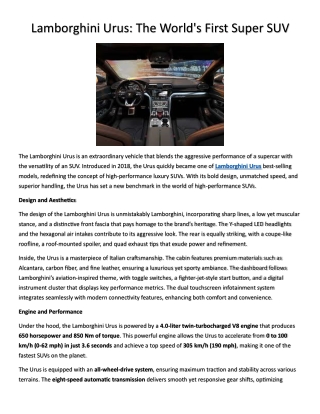 lamborghini urus the world s first super suv