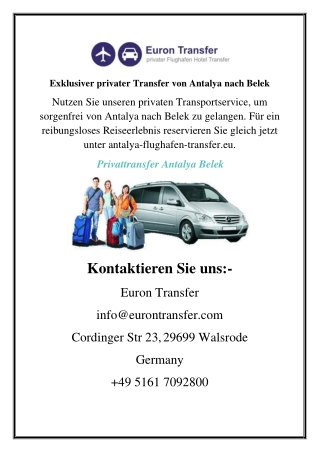 Exklusiver privater Transfer von Antalya nach Belek