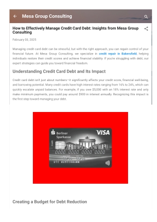 How to Effectively Manage Credit Card Debt Insights from Mesa Group Consulting