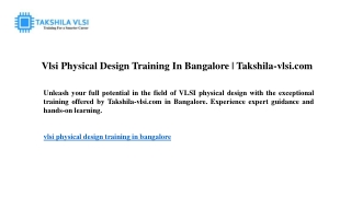 vlsi physical design training in bangalore