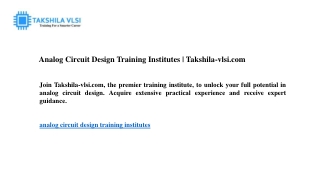 analog circuit design training institutes