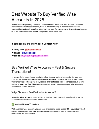 Best Website To Buy Verified Wise Accounts In 2025