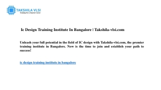 ic design training institute in bangalore
