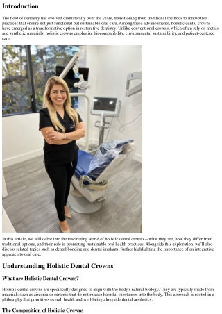 From Tradition to Innovation: Exploring Holistic Dental Crowns for Sustainable O