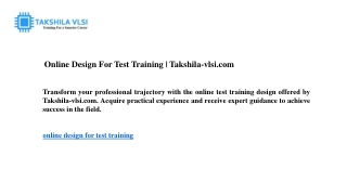 online design for test training takshila vlsi com
