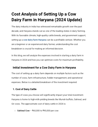 cost analysis of setting up a cow dairy farm