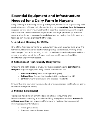 Essential Equipment and Infrastructure Needed for a Dairy Farm in Haryana