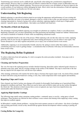 Transform Your Bathroom with Professional Bath Tub Reglazing in Milwaukee, WI