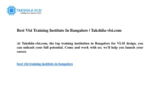 best vlsi training institute in bangalore