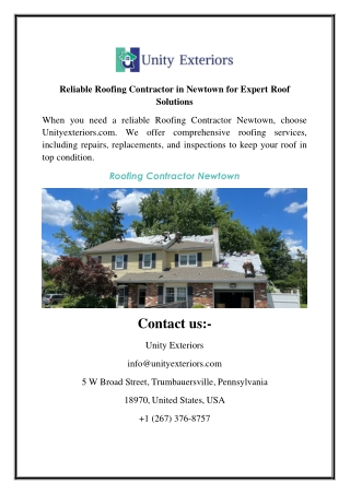 1Reliable Roofing Contractor in Newtown for Expert Roof Solutions