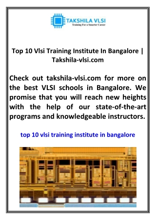 top 10 vlsi training institute in bangalore