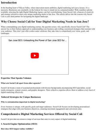 Why Choose Social Cali for Your Digital Marketing Needs in San Jose?
