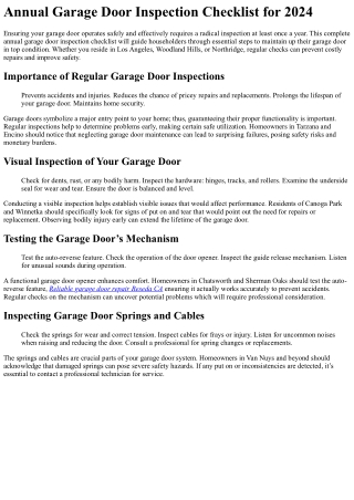 annual garage door inspection checklist for 2024